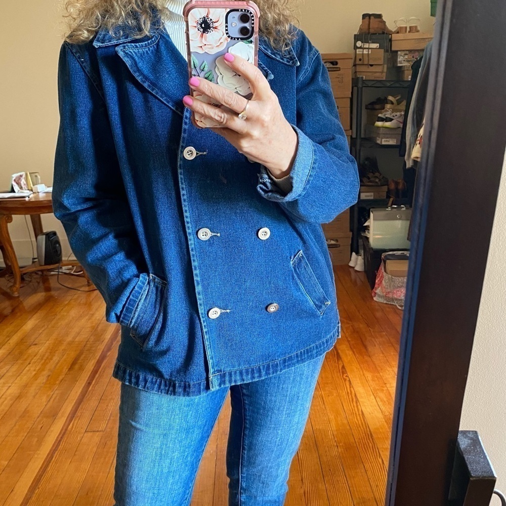 Women's Double-Breasted Vintage Blue Denim 100% Cotton Jacket EUC Large